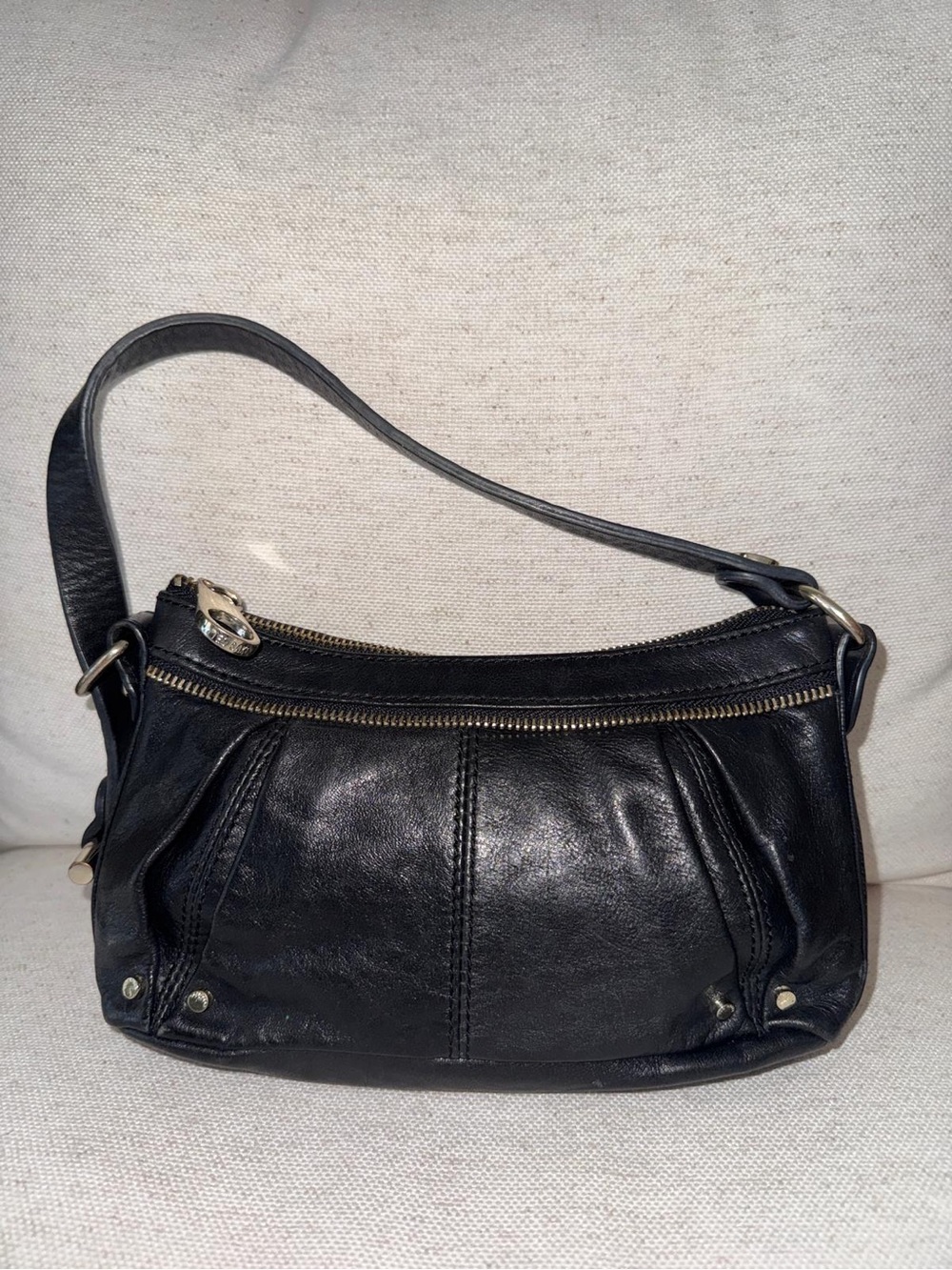 Vintage Ted Baker Y2K Classic Black Leather Mini Shoulder Bag Baguette 2000s